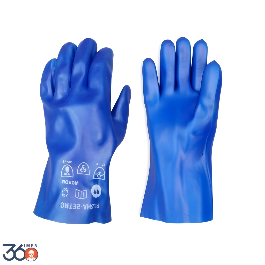 Pusha-anti-acid-glove-blue-short دستکش ضد حلال پوشا ساق کوتاه مدل Petro-27 - Image 1